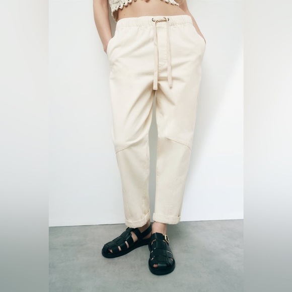 ZARA The Carpenter Pants Cream Elastic Waistband - Picture 1 of 10